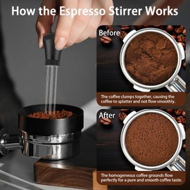 VillyVida Wdt Tool, Removable Coffee Distributor with Stand 7 x 0.35 mm Stainless Steel Espresso Needle, Aluminium Wdt Tool Espresso Gifts for Baristas, Black (10 Replacement Needles)