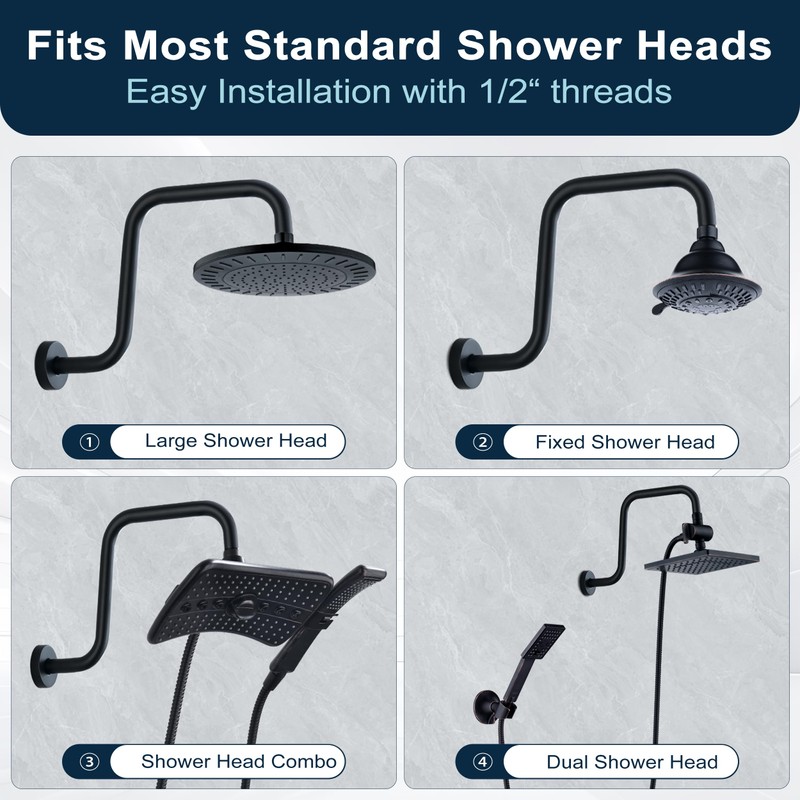 BRIGHT SHOWERS 13 Inch Shower Head Extension Arm with Flange