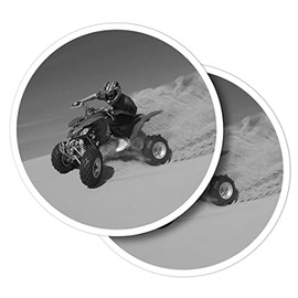 Vinyl Round Stickers (Set of 2) 10cm - BW - Quad Bike Desert Safari 4x4 for Laptops, Tablets, Luggage, Scrap Booking, Fridges #35439