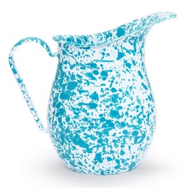 Enamelware Pitcher, 3 quart, Turquoise/White Splatter