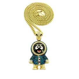 NEW ICED OUT ESKIMO PENDANT & 24" BOX/FIGARO/ROPE CHAIN HIP HOP NECKLACES XZ46 (Gold / Cuban Chain)