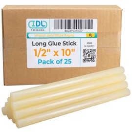 IDL Packaging 1/2" (0.43-inch) x 10" Full-Size Glue Sticks for Professional Glue Guns, Amber (Pack of 25) - Strong Bonding Strength - Hot Glue Sticks for Corrugated Boxes, Cardboard Packaging, Paper