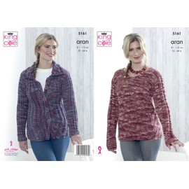 King Cole Ladies Aran Knitting Pattern Womens Ribbed Sweater & Cardigan (5161)
