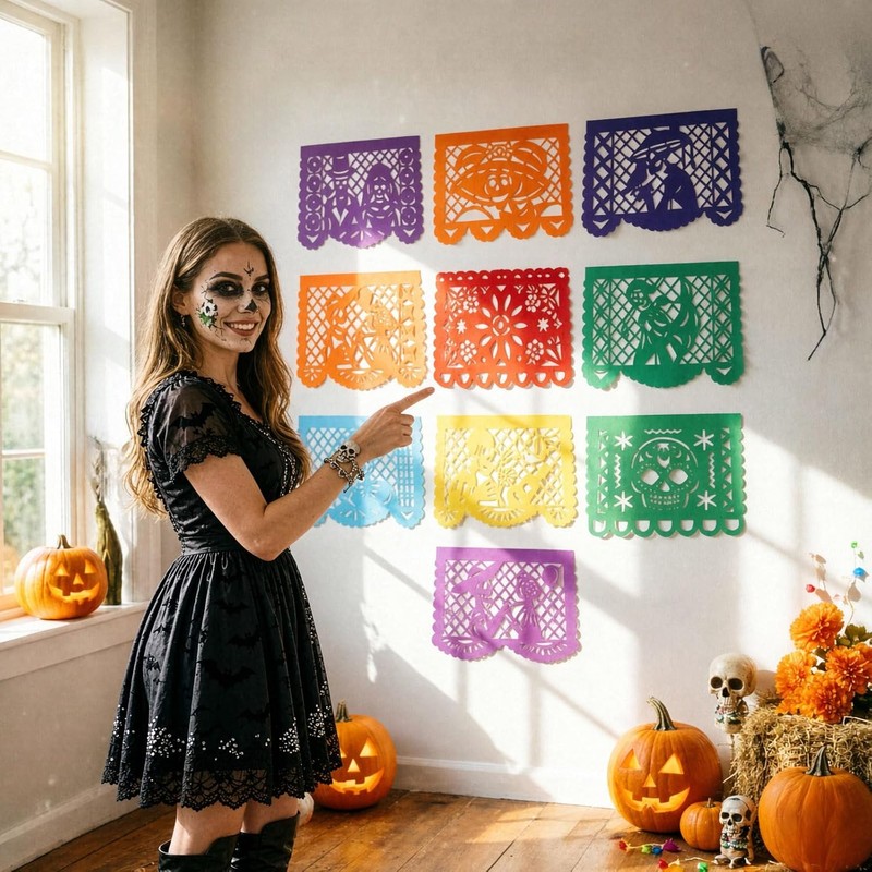 100PC Papel Picado Mexicano para Altar Día Muertos 37x25 cm