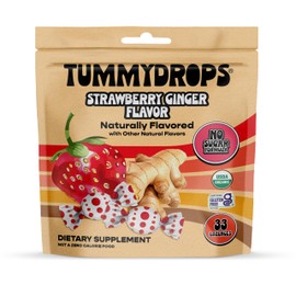 Tummydrops, No Sugar Strawberry Ginger Flavor, Gluten Free & Vegan, 33 Individually Wrapped Organic Ginger Lozenges Made with Organic Monkfruit