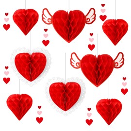 METBOU Valentine's Day Ornaments, Set of 10, Heart Garland, Wedding Decoration, Valentine's Day Decoration, Honeycomb Ball, Red, Birthday Decoration, Party Goods, Proposal, Decoration, White Day
