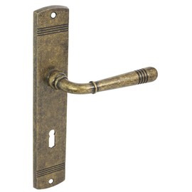 domino Door Handle 72 Handle Set BB Deadlock Set | Long Plate Set | Door Handle for Room Door, Office Door, Cellar Door & Interior Door | L-Shape | Door Handle Set Made of Znal | Antique Bronze | Loft