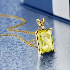 Gem Stone King 18K Yellow Gold Plated Silver Yellow Lemon Quartz and White Moissanite Pendant