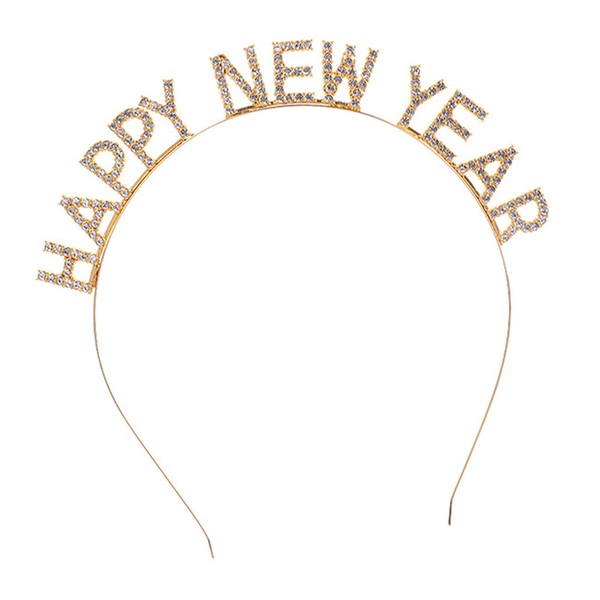 BinaryABC Happy New Year Headband Tiara,Rhinestone New Years Headband,New Year Eve Party Supplies(Golden)