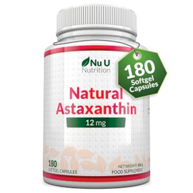Astaxanthin 12mg - 180 High Strength Softgel Capsules - 6 Month Supply - Powerful Antioxidant Supplement - Astaxanthin from Haemotococcus Pluvialis Algae - Made in The UK - Nu U Nutrition