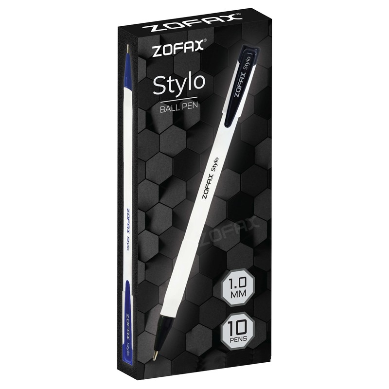 ZOFAX Stylo Ballpoint Pens, BLUE, Medium Point (1.0mm), Pack of