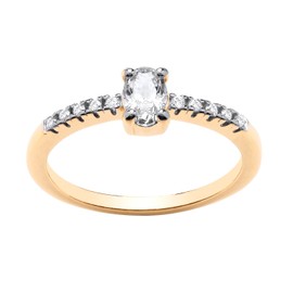 Old English Jewellers 9ct Yellow Gold on Silver CZ Oval Solitaire Engagement Ring size J - U (P)