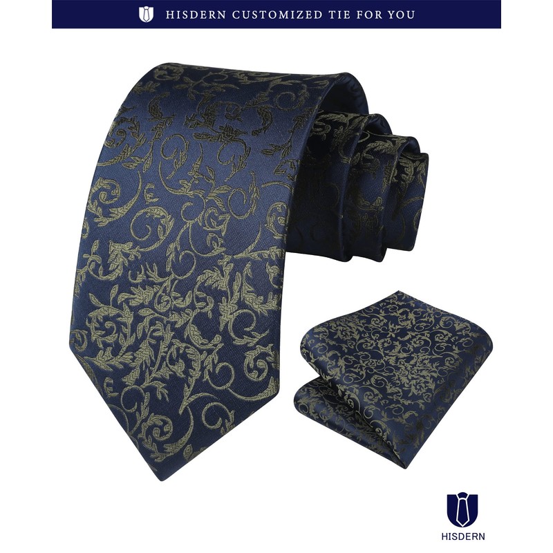 Hisdern TP-01S Men’s Paisley Pattern Necktie and Square Set, Business,