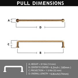 SYZOW Pack of 6 Furniture Handles, Brushed Bronze, 160 mm, Hole Spacing, Drawer Handles, Drawer Handles, Door Handles for Kitchen Cabinets, Wardrobe