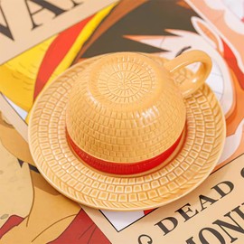 Tazas de Café Anime Una Pieza, Taza Té Cerámica Una Pieza de Luffy, Taza Café de Cerámica una pieza para Amantes del Anime, Cumpleaños, Aniversario y Adorno (Amarillo)
