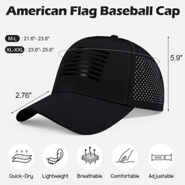 LiuSuper Black American Flag Hat Men Women Oversize XL XXL American Flag Trucker Hat for Running Golf Workout, Water-Resistant Snapback Baseball Cap Hats