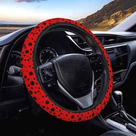 FeHuew Ladybug Red Polka Dots Steering Wheel Cover for Women, Girls 15 inch Universal Auto Car Anti Slip Wrap Steering Wheel Covers Fit for Vehicles, Truck,SUV