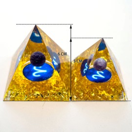 Orgone Pyramid The Zodiac Pyramid Chakra Energy Healing Crystal Pyramid for Health Lucky Success Home Decor Gift (2.36 inches - Gold Crystal)