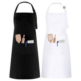 PUERHUACI Cooking Apron for Men, Women's Apron, Pack of 2 Cooking Apron with Large Pockets, Waterproof Cooking Apron, Black, Apron White, Adjustable for Cooking Apron, black