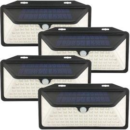 WBM Smart Solar Outdoor Lights, 100 LED IP65 Waterproof, Security Lights for Front Door, Yard, Garage, Deck (4 Pack)