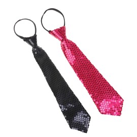 NiceYnn 2pcs Sequined Zipper Ties for Men, Glitter Sparkly Paillette Adjustable Pre-Tied Zip Necktie, Shinning Sequins Dance Party Magic Show Stage Performance Costume Tie Black + Rose Red