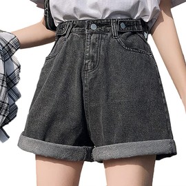 Denim Shorts Women's Hot Pants Roll Up Shorts Jeans, gray