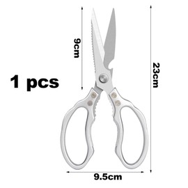 1 x kitchen scissors, household scissors, kitchen scissors, kitchen scissors, all-purpose scissors, made of stainless steel, for chicken, fish, meat, poultry, herb silver, 23 x 9.5 cm, silver
