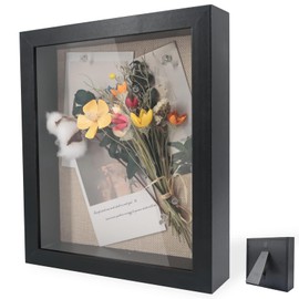 3D Shadow Box, 25 x 25 cm Wooden Deep Picture Frame, Fill the Photo Frame, 3D Shadow Box Picture Frame, Flower Display Photo Frame, Used for Displaying Flowers, Souvenir Displays, Black