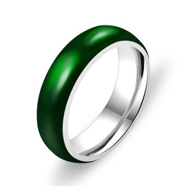 Tobestu 6mm Stainess Steel Green Enamel Imitation Chalcedony Couple Holiday Surprise Rings YA4405 Silver Size8