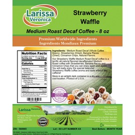 Strawberry Waffle Medium Roast Decaf Coffee (Gourmet, Naturally Flavored, Whole Coffee Beans) (8 oz, ZIN: 568865) - 2 Pack