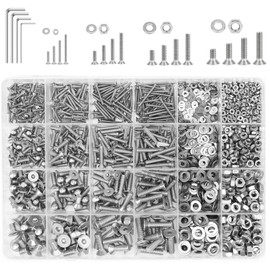 Kindroufly 1285 Pieces M2 M2.5 M3 M4 Countersunk Head Socket Cap Screws Nuts Washers Assortment Kit, 304 Stainless Steel, Fully Machine Thread