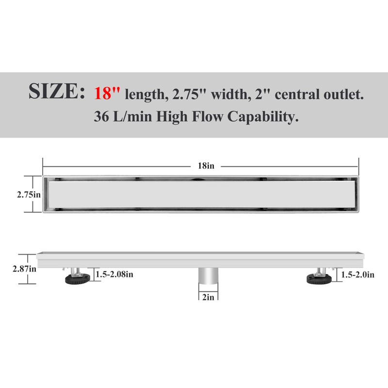 Zenomize 18 Inch Linear Shower Drain Brushed Floor Drain with