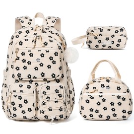 Fimibuke School Backpack for Girls Boys - 3PCS Corduroy Kids Backpack Set with Lunch Box & Pencil Pouch, Lightweight Teen Girls School Bag Laptop Bag Travel Daypack for Elementary Middle High School