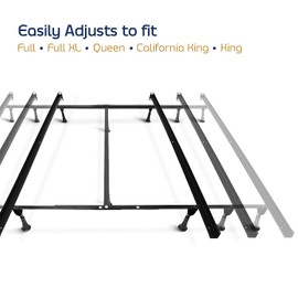 Nestl Adjustable Bed Frame - Double Bed Frame Expands to Queen Bed Rails, King Size Frame with Cross Rail and Center Support - 5.25” H Under Bed Frame for Box Spring and Mattress, Black