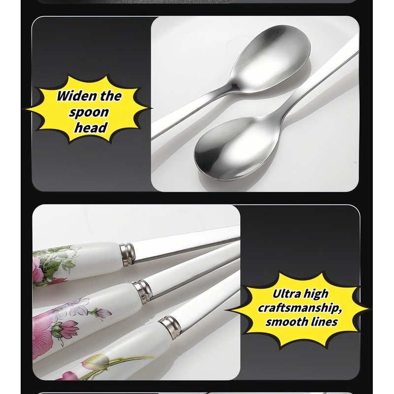 4-in-1 Stainless Steel & Ceramic Coffee Spoon Set - Elegant