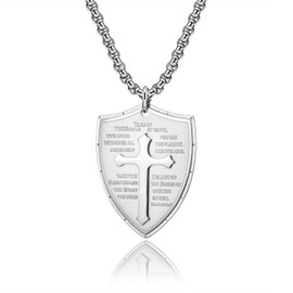 MERTTURM Men's Cross Necklace, The Armor of God Shield Ephesians 6:16-17, Black Silver Gold Cross Stainless Steel Pendant Jewellery, Gifts for Christian Jesus Boys/Husband/Lovers, Stainless Steel