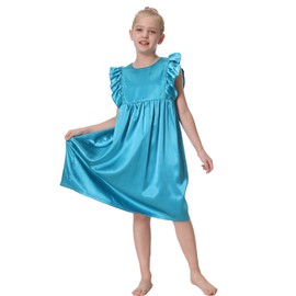 Girls Nightgown Nightdress Silky Satin Pajamas Dress for Kids Sleepwear Nighty 4-12Years