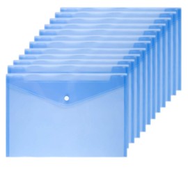 Wiekyze Poly Envelope 12 Pcs Document Envelopes with Snap Button Quality Clear Document Folder for A4 Size (Blue)