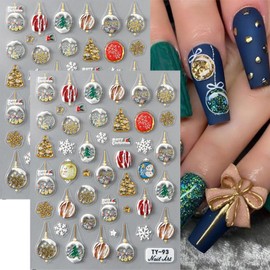 Christmas Nail Stickers 5D Embossed Christmas Nail Decals for Nail Art Crystal Ball Nail Art Stickers Winter Snowman Snowflakes Xmas Tree Design Manicure Supplies for Holiday Nail Art Decorations