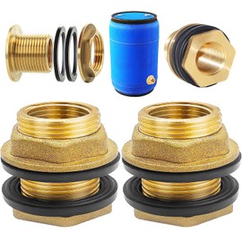 Begpoee Pack of 2 Tank Fittings Included, Brass Tank Fitting, Barrel Fitting, with 1 Inch Male Thread x 3/4 Inch Female Thread, for Taps, Water Butt and Water Tanks (Yellow)