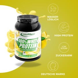 IronMaxx 100% Whey Protein Pulver - Lemon Joghurt 900g Dose | zuckerreduziertes, wasserlösliches Eiweißpulver aus Molkenprotein | viele verschiedene Geschmacksrichtungen