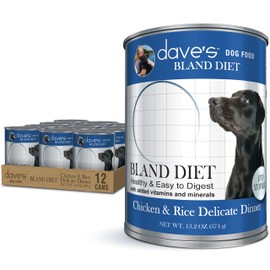 Dave's Pet Food Bland Diet Dog Food (Chicken & Rice), Easy to Digest, Gluten-Free Canned Wet Dog Food for Sensitive Stomach, Dave's Dog Food, 13.2 Ounce (Pack of 12)