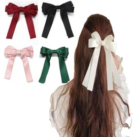 5 Pack Bow Hair Clips with Long Tail, Ribbon Hair Bows for Women, Elegant Tassel Hair Bow Clips, Bowknot Barrettes Hair Accessories for Teens Trendy