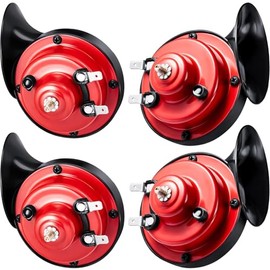 4 Piece 300DB Loud Train Horn for Truck Electric Snail Horns 12V High and Low Tone Waterproof Auto Air Single with Brackets Screws Car Motorcycle