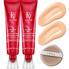 FV- Paquete de 2 bases de maquillaje líquidas hidratantes, resistentes al agua y ligeras, acabado natural con cobertura media