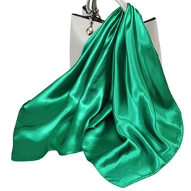 Dolebao 35 inches Womens Solid Color Large Satin Silk Feeling Formal Scarf Wrap Chiffon Square Neck Scarf Handkerchief - Green