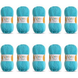 Wollidu Mila Yarn for Crochet and Knitting, 10 x 50 g/133 m, Knitting Yarn, 100% Polyacrylic, Crochet Yarn, Turquoise