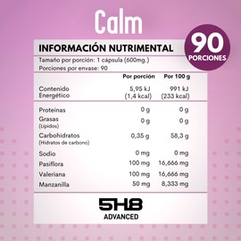 Pastillas para el estres y relajar | Formula avanzada con Valeriana y Pasiflora | 5H8 ADVANCED CALM | 90 Cápsulas