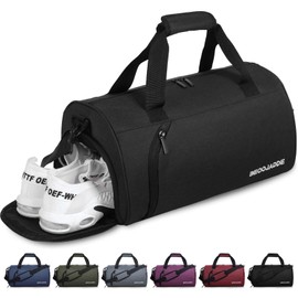 BECOJADDE Sports Bags for Men and Women, 35L Travel Duffel Bag, Overnight Bag with Shoe Compartment & Wet Compartment, Waterproof Carry On Bag for Sports, Gym, Swimming, black, Travel handbag