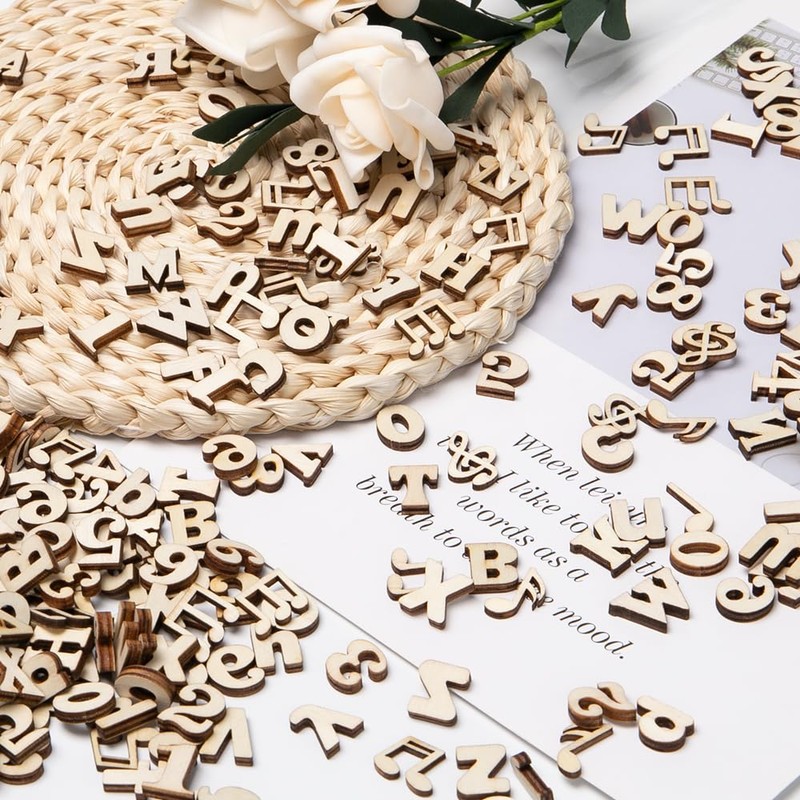 Rebanky 404 Pieces Wooden Letters Small Wooden Numbers Crafts Wooden